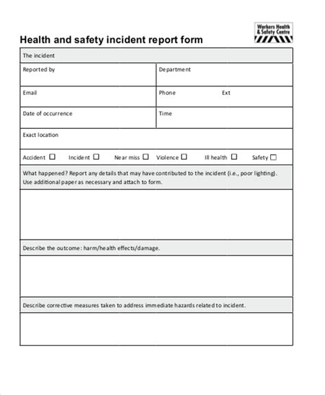 health and safety incident report form template